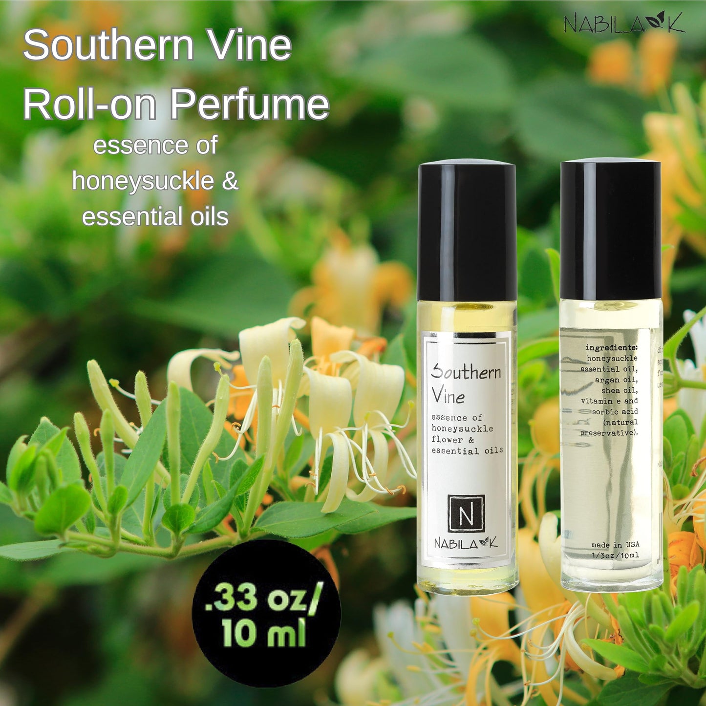 Nabila K Southern Vine Honeysuckle Roll-On Perfume Oil for Women | Alcohol-Free, Organic, Long-Lasting Fragrance | Travel Size, TSA Approved | 0.33 oz Beauty & Personal Care Nabila K