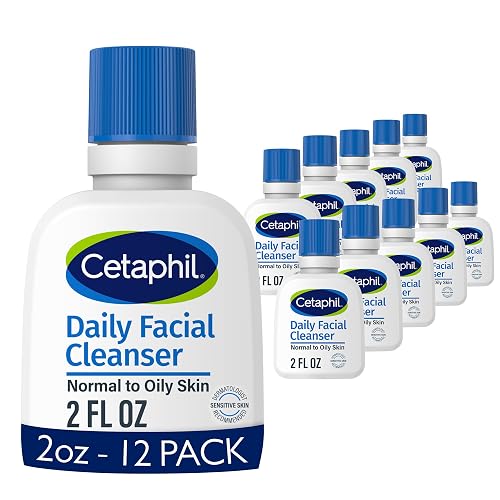 Cetaphil Face Wash, Travel Size Toiletries, Daily Facial Cleanser for Sensitive, Combination to Oily Skin, 2 oz 12 Pack, Gentle Foaming, Soap Free