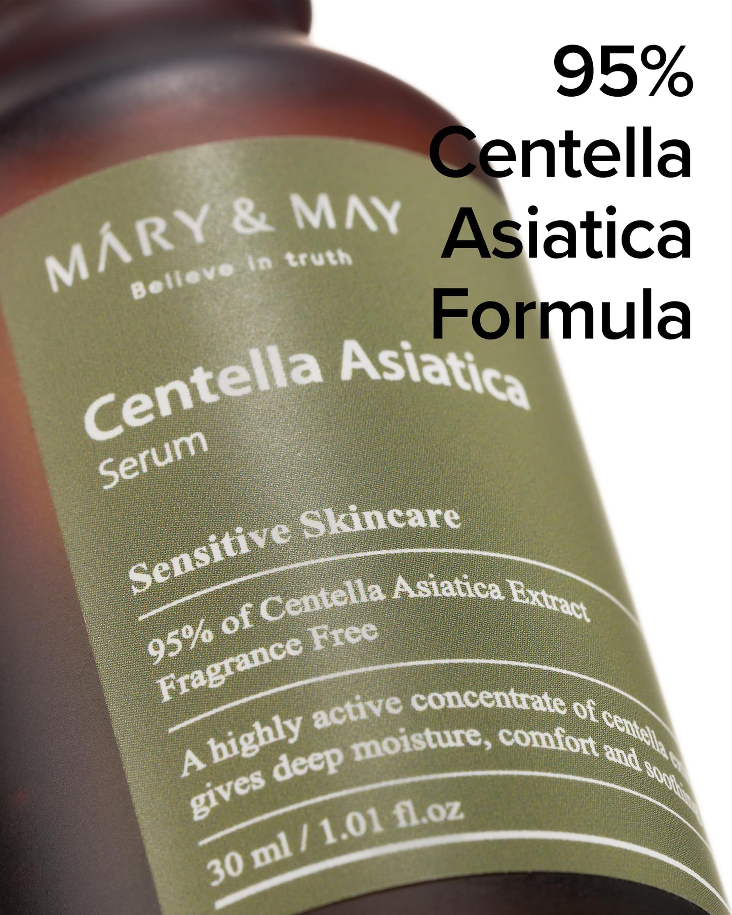 Mary&May Centella Asiatica Serum - 95% of Cica Extracxt for Instant Skin Soothing, Regeneration, and Elasticity Improvement - Korean Face Serum