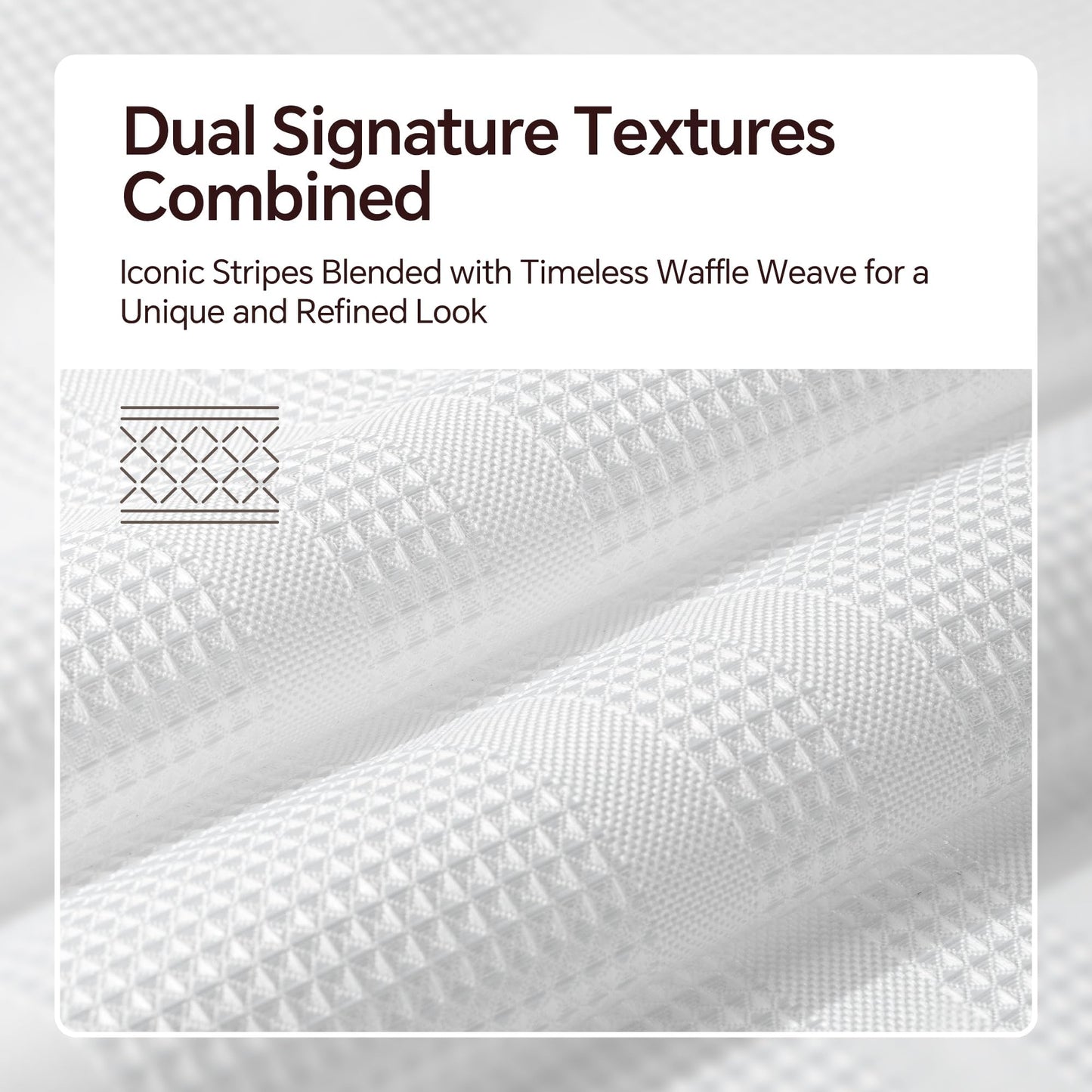 TURKIO White Waffle Shower Curtain, Waffle Weave Striped Shower Curtain Hotel Luxury White Fabric Shower Curtains for Bathroom