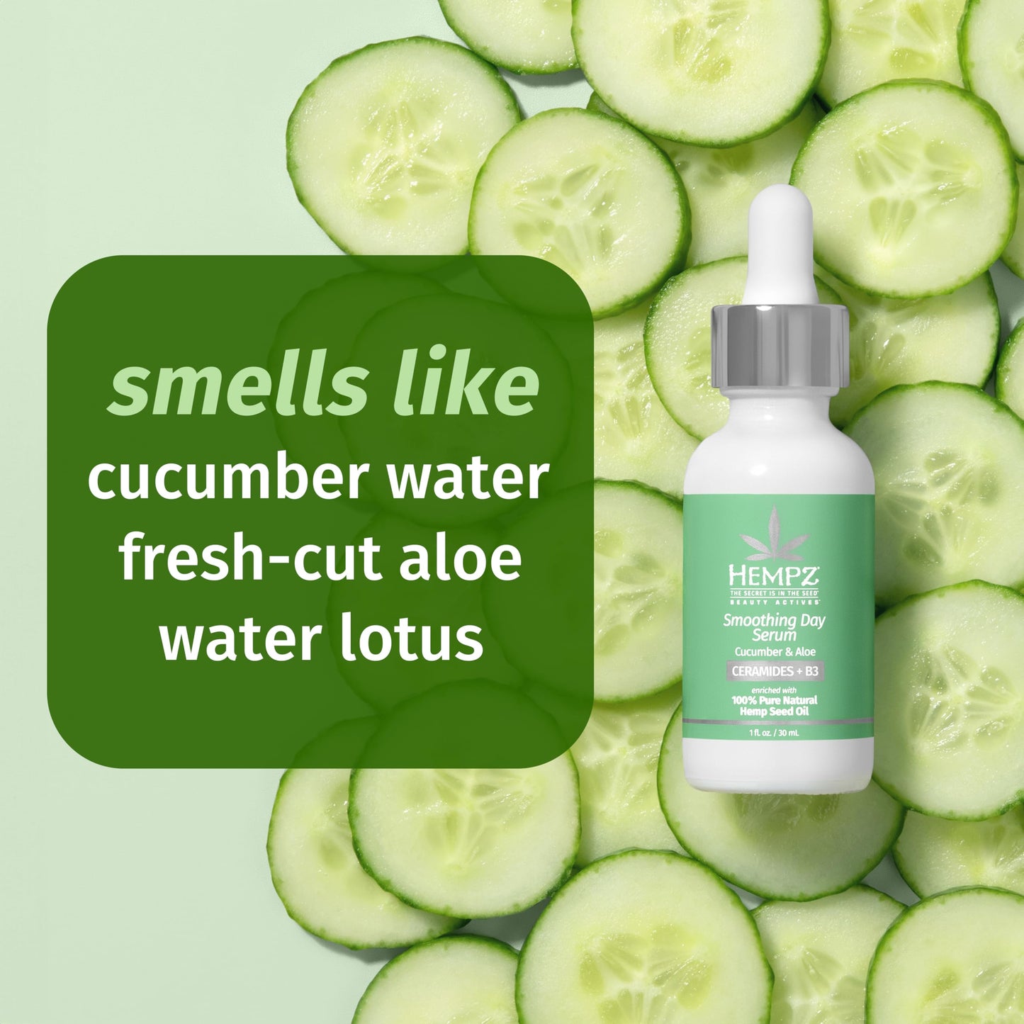 Hempz Cucumber Aloe, Facial Serum, Beauty Actives with Ceramides for dry to normal skin, for men and women, 1oz