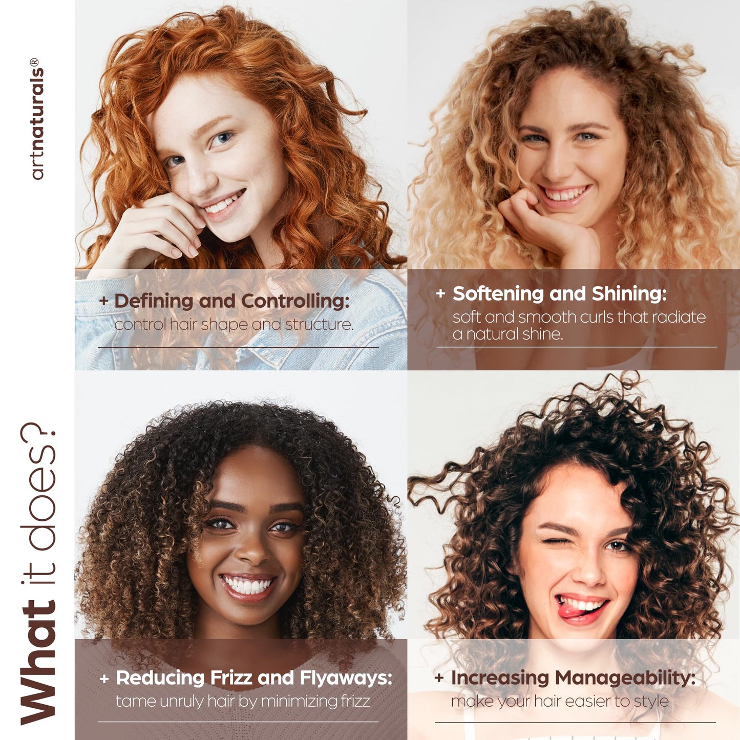 Artnaturals Curl Defining Cream-Moisturizer & Enhancer w/Almond, Jojoba & Argan Oil & Natural Frizz Control - for Wavy & Curly Hair Products - Sulfate