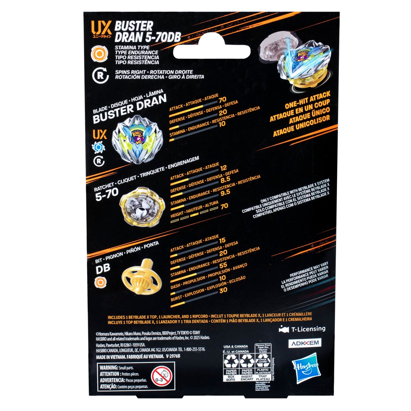 Beyblade X Buster Dran 5-70DB UX Starter Pack Set with Stamina Type Top and Launcher; Authentic Takara Tomy Battle Tops Games/Toys for Boys and Girls…