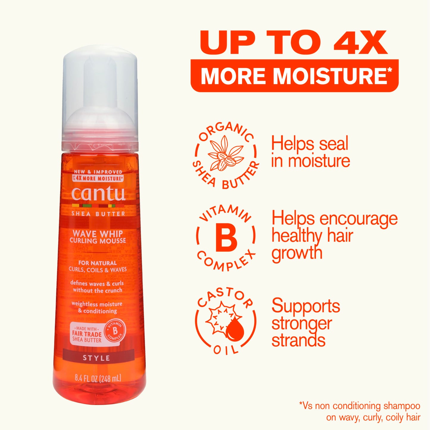 Cantu Shea Butter for Natural Hair Wave Whip Curling Mousse, 8.4 Ounce (Pack of 4)