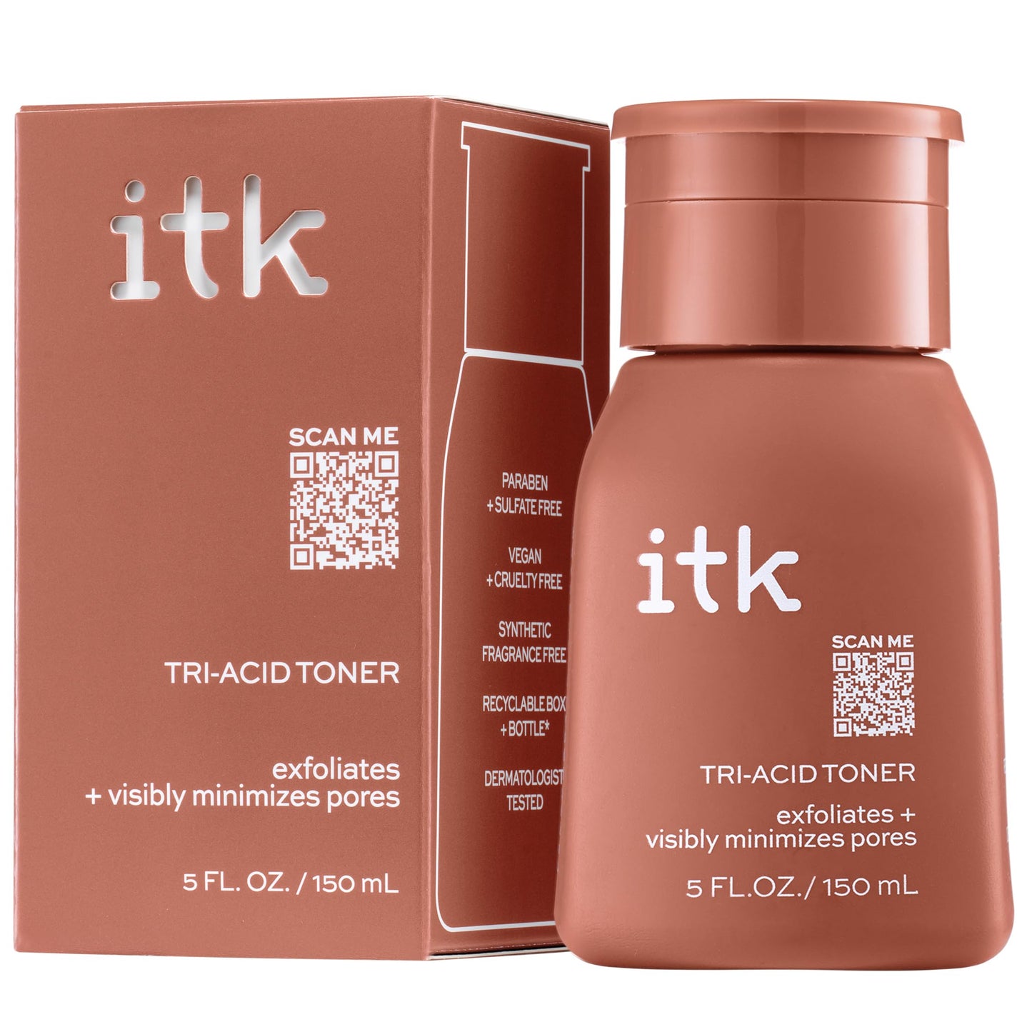 ITK Tri-Acid Facial Toner with AHA, BHA, PHA + Niacinamide - Exfoliate Face + Minimize Pores - Salicylic + Lactic Acid - Brighten Dark Spots + Glow, 5