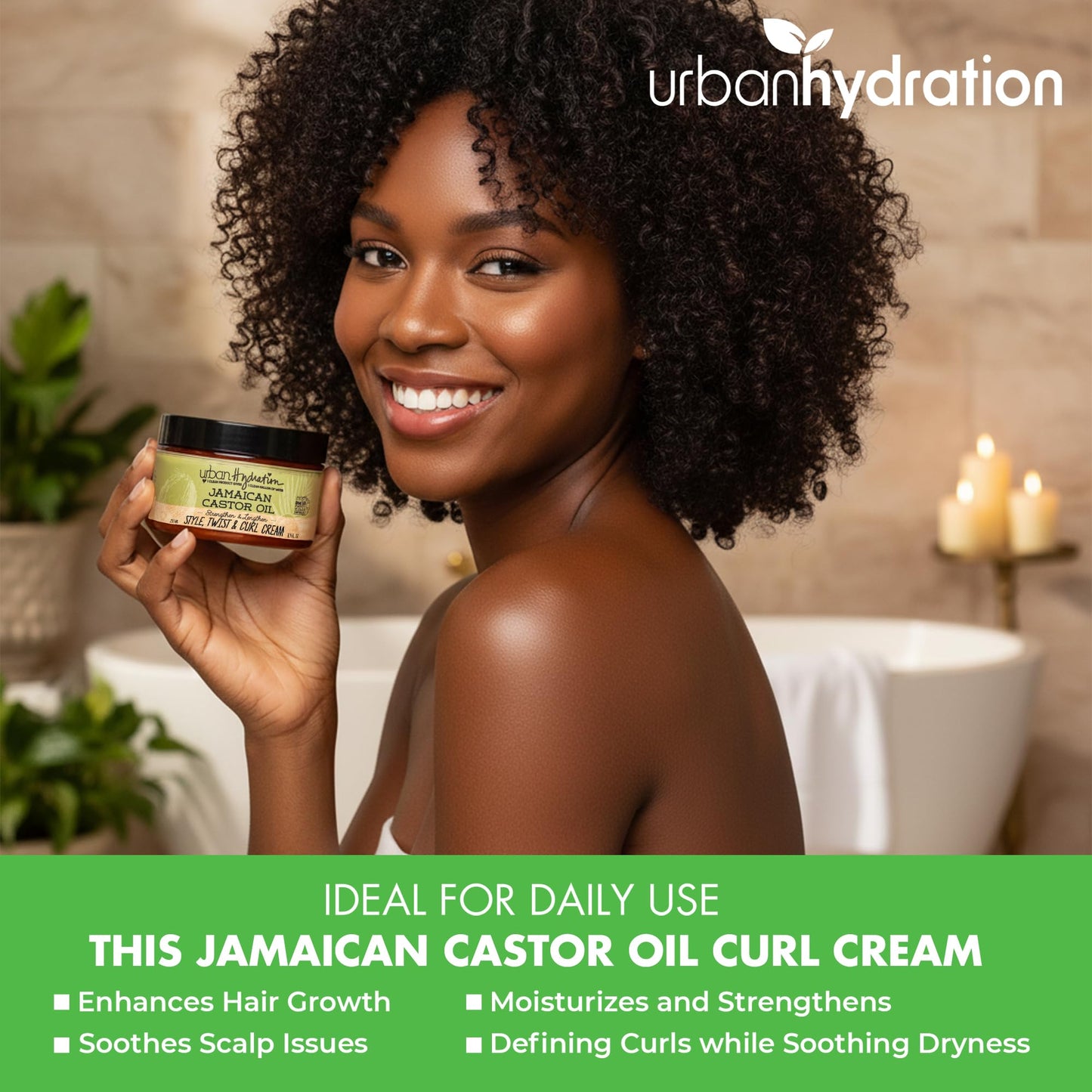 Urban Hydration Jamaican Castor Oil Curl Styling Cream | Sulfate, Paraben and Dye Free, Moisturizes, Thickens, Prevents Breakage and Lengthens