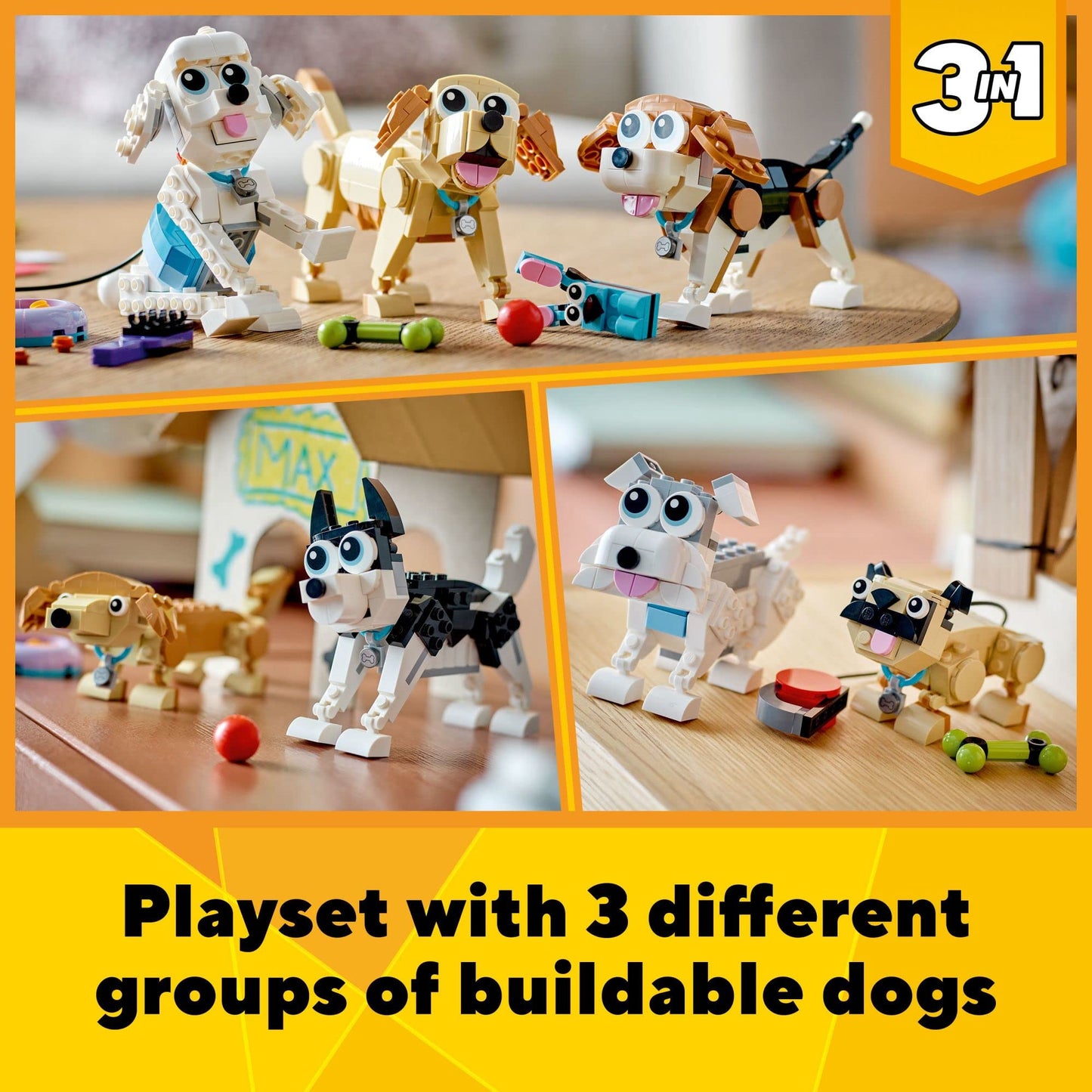 LEGO Creator 3 in 1 Adorable Dogs 31137, Build Dachshund, Beagle, Pug, Poodle, Husky & Labrador Figures, Fun Gift for Kids Ages 7+