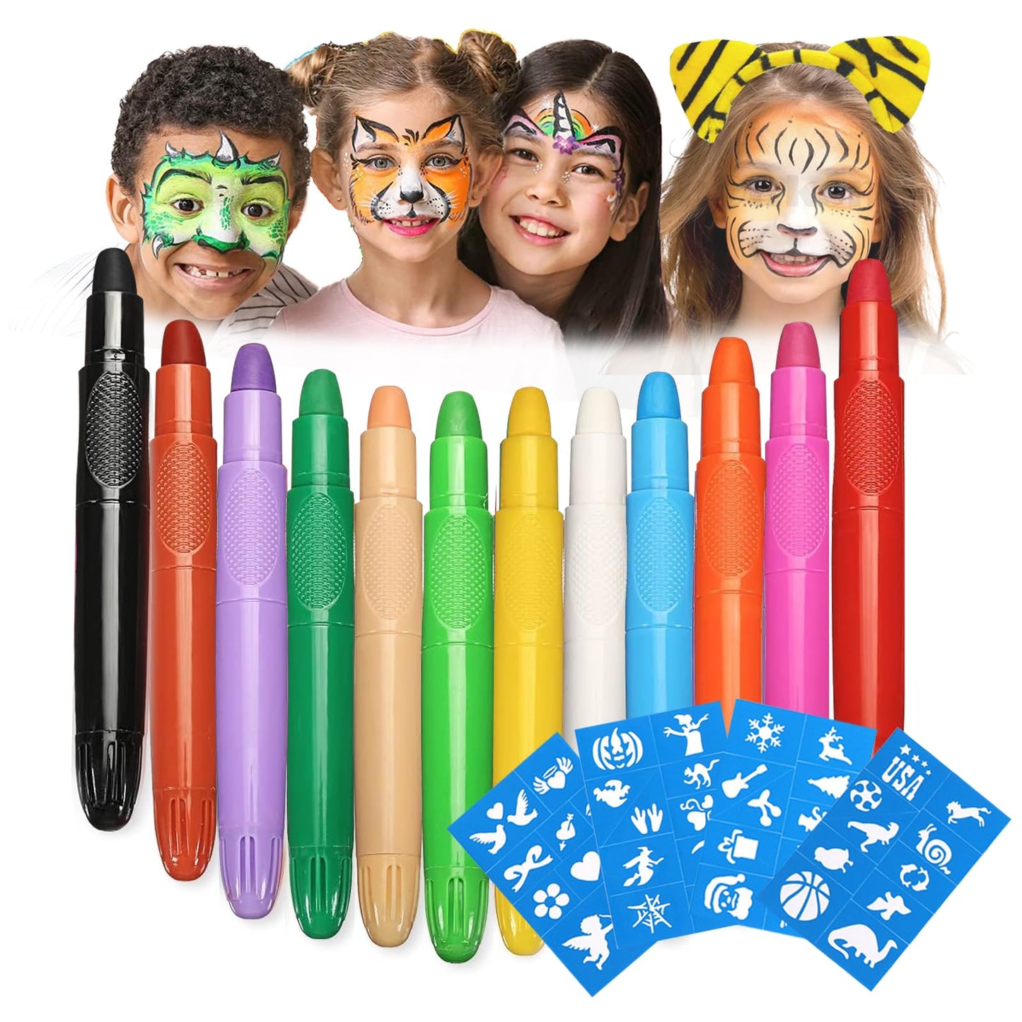 Face Painting Kit for Kids, 12 Colors Kids Face Paint Crayons, Non-Toxic and Safe Washable Body Face Painting Kit for Halloween, Cosplay, Easter
