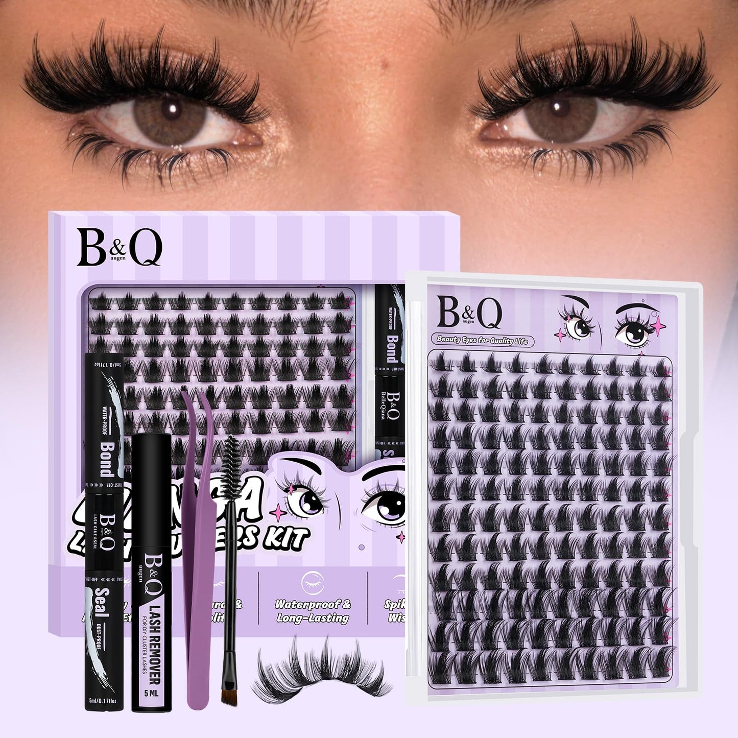 B&Qaugen Lash Clusters Kit 192PCS Lash Extension Kit 3D Eyelash Extension Kit 100D 10-18 Mixed Wispy DIY Lash Extension Kit Voluem Thick Waterproof Beauty and Personal Care B&Qaugen Default Title