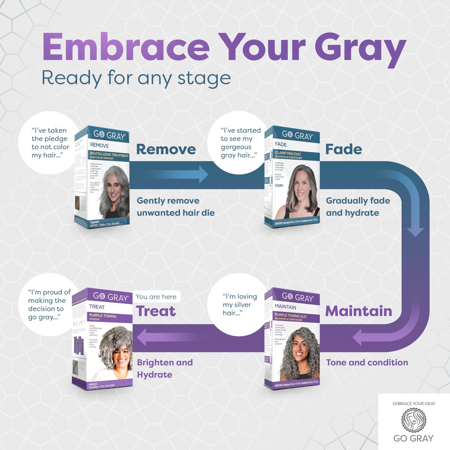 Go Gray Treatment System (Treat), Purple Toning Masque, 4 Packets, Purple Hair Mask Brightens, Tones, & Hydrates Gray and Silver Hair