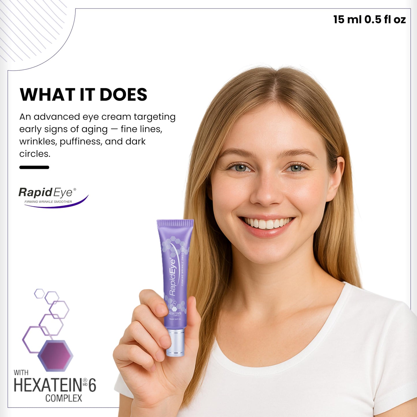 RapidEye Firming Wrinkle Smoother - Anti-Aging Eye Cream with Retinol, Caffeine, Hyaluronic Acid, Peptides & Vitamin E - Under Eye Cream to improve