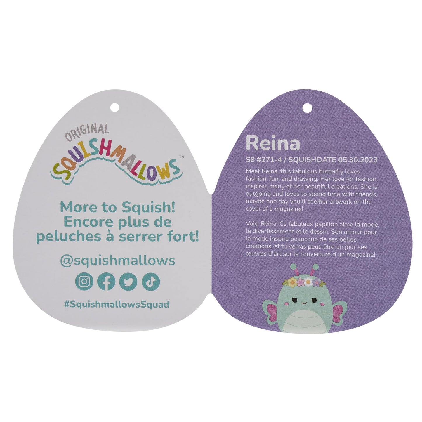 Squishmallows Original 8-Inch Reina Green Butterfly with Flower Crown - Official Jazwares Large Plush