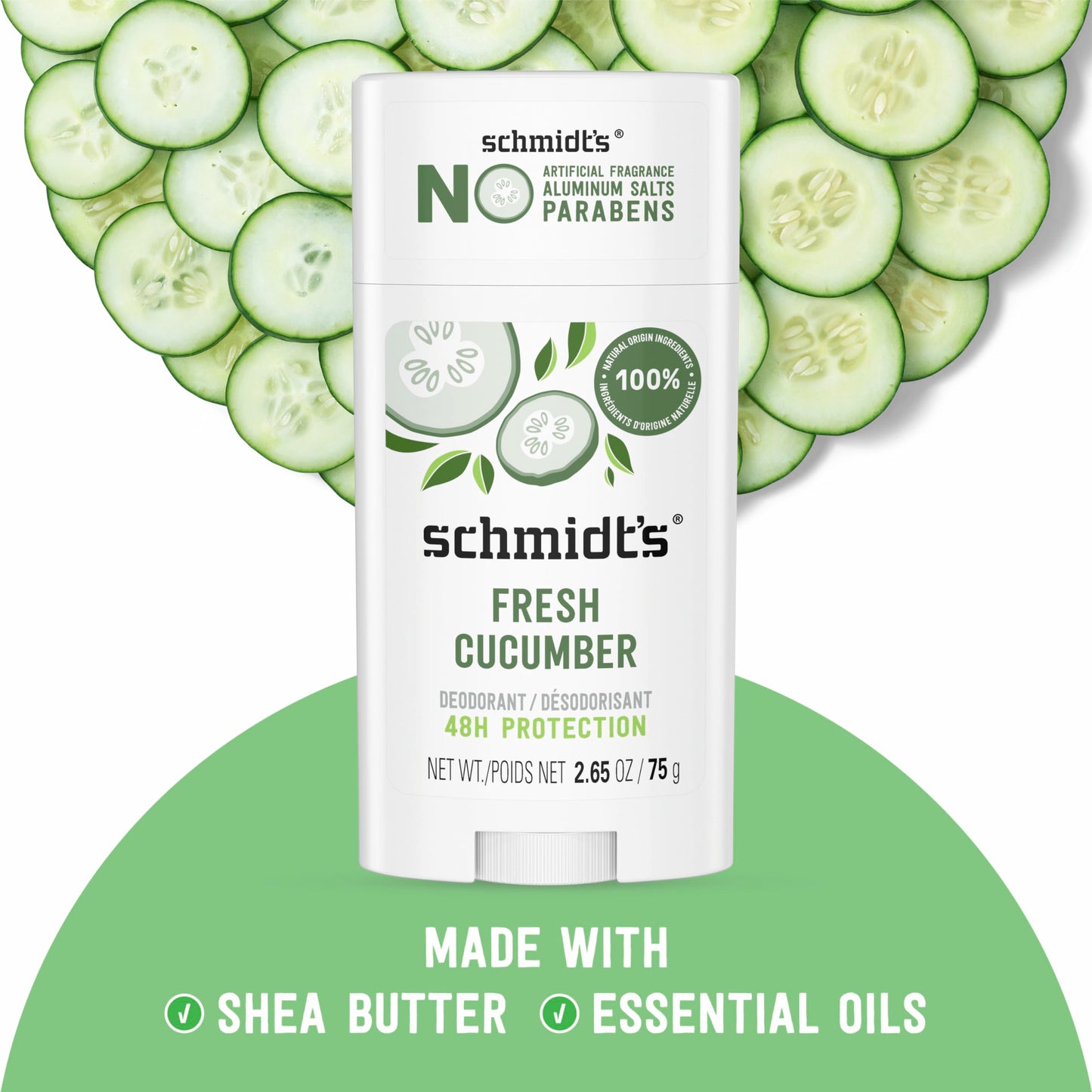 Schmidt's Aluminum-Free Vegan Deodorant Fresh Cucumber 4 Count for Women and Men, with 24 Hour Odor Protection, Natural Ingredients, Cruelty-Free Beauty and Personal Care Schmidt's