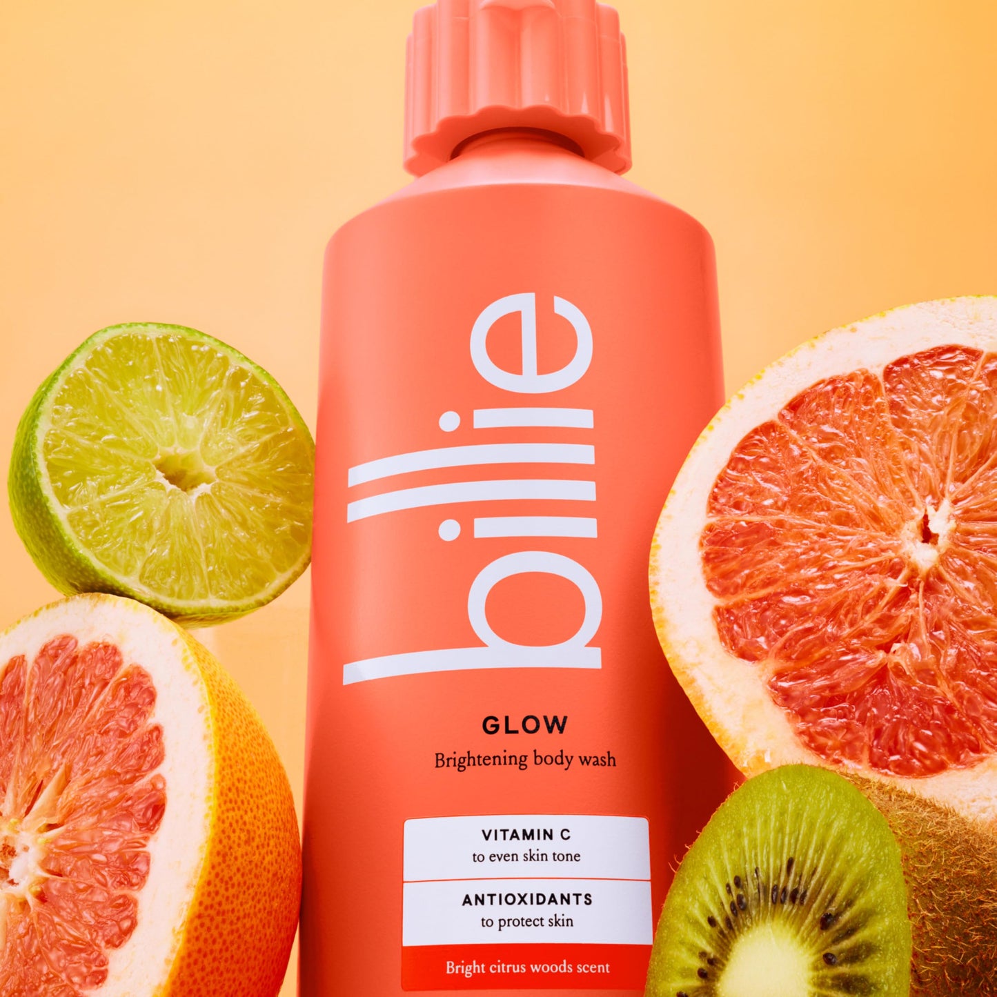 Billie Glow Brightening Womens Body Wash, 18 fl oz, Bright Citrus Woods Scent, Vegan, Cruelty Free Beauty and Personal Care Billie