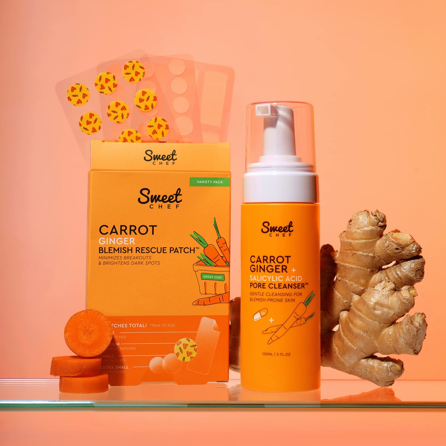 Sweet Chef Carrot Ginger + Salicylic Acid Pore Cleanser - Foaming Face Wash and Gentle Cleanser for Blemish Prone Skin - Brightening Ginger, Pore