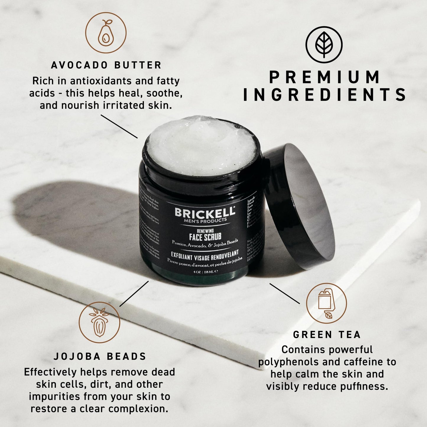 Brickell Men's Renewing Face Scrub for Men, Deep Exfoliating Facial Scrub Formulated with Pumice, Caffeine and Jojoba Beads, 4 Ounce, Scented Beauty and Personal Care Brickell Men's Products