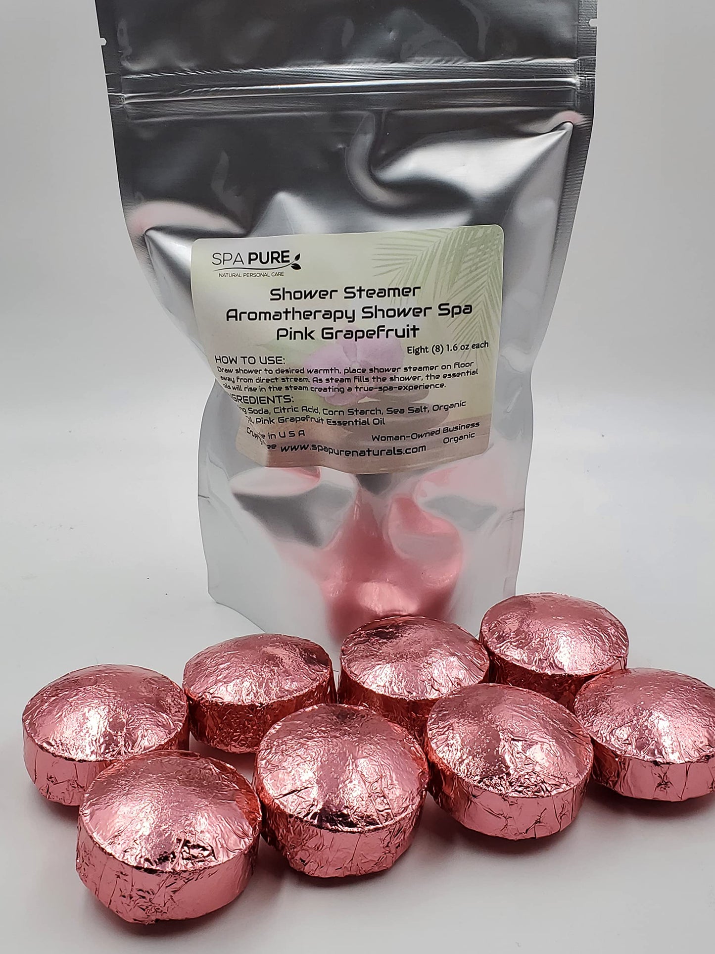 Spa Pure Pink Grapefruit Aromatherapy: Shower Steamers/Bombs/Tablets with 100% Natural/Organic Essential Oils-Transform Your Shower 8 Count (Pack…