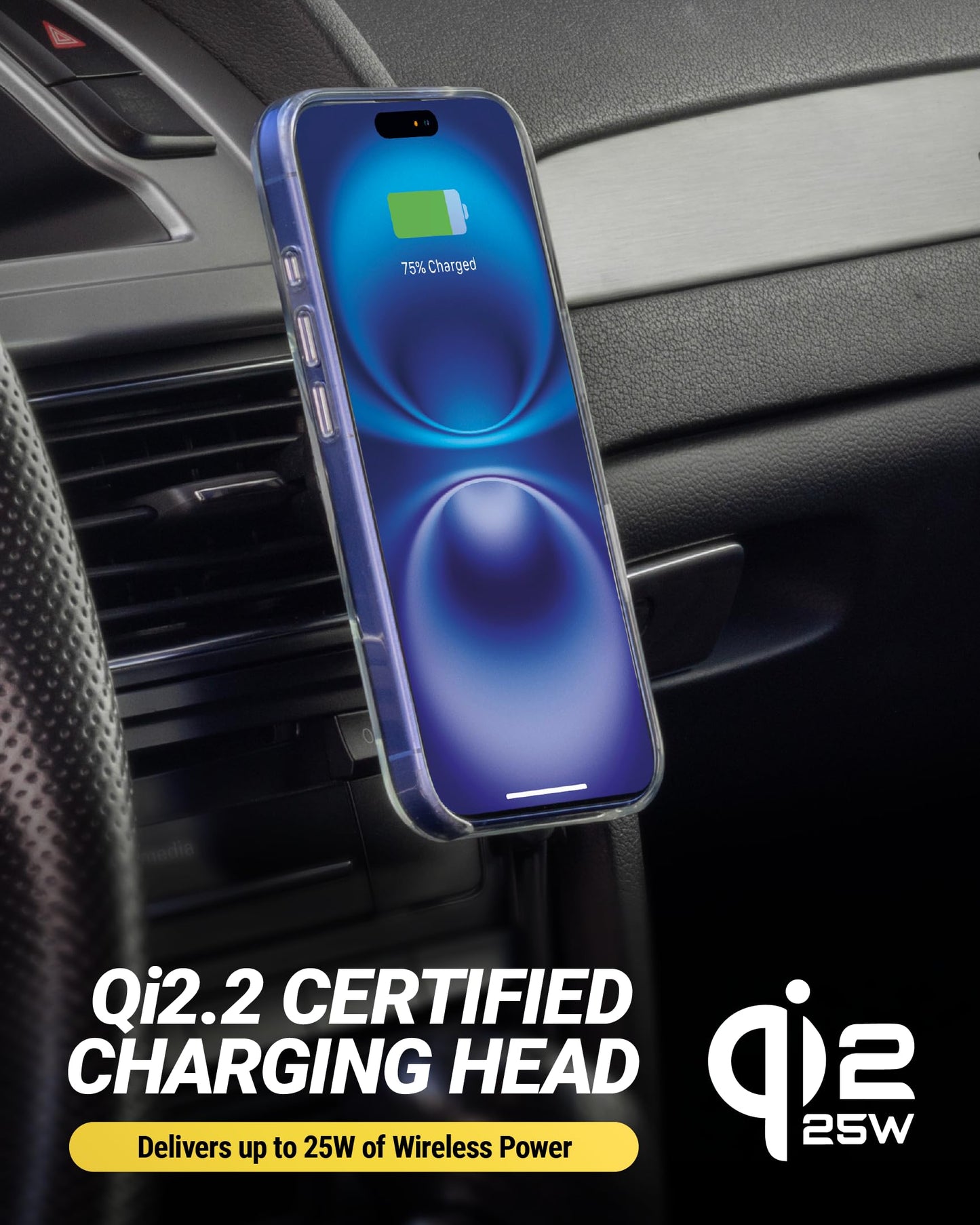 Scosche MPQTRDV Qi2 MagSafe Car Mount Charger 25W Fast Wireless Charging Phone Holder for Vent or Dashboard, Magnetic Cell Phone Mount Compatible…