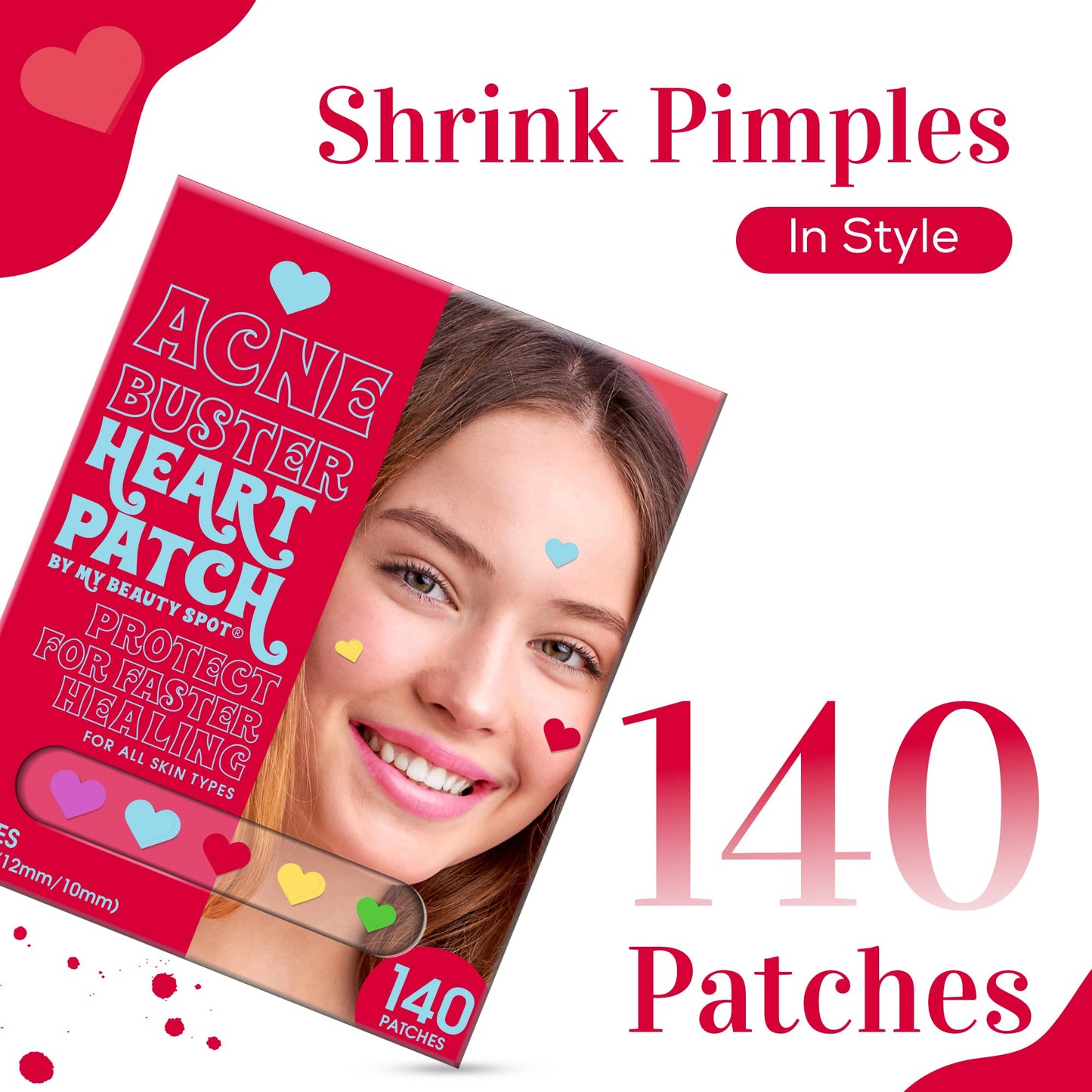 My Beauty Spot Pimple Patches Cute Acne Patches For Face (140 Patches) with Hydrocolloid, Tea Tree Extract & Salicylic Acid, Colorful Fun Designs