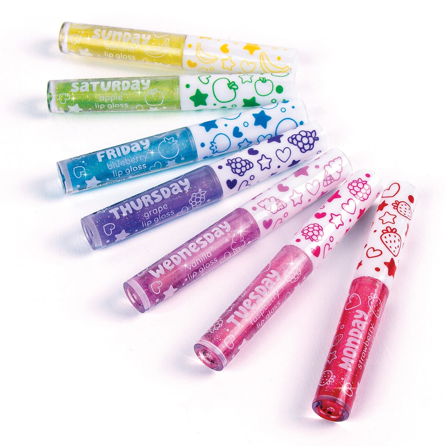 Make It Real 3C4G 7 Days Glitter Lip Gloss - Flavored Lip Gloss Set for Girls - Strawberry, Raspberry, Vanilla and More! - 7 Piece Lip Gloss Kit