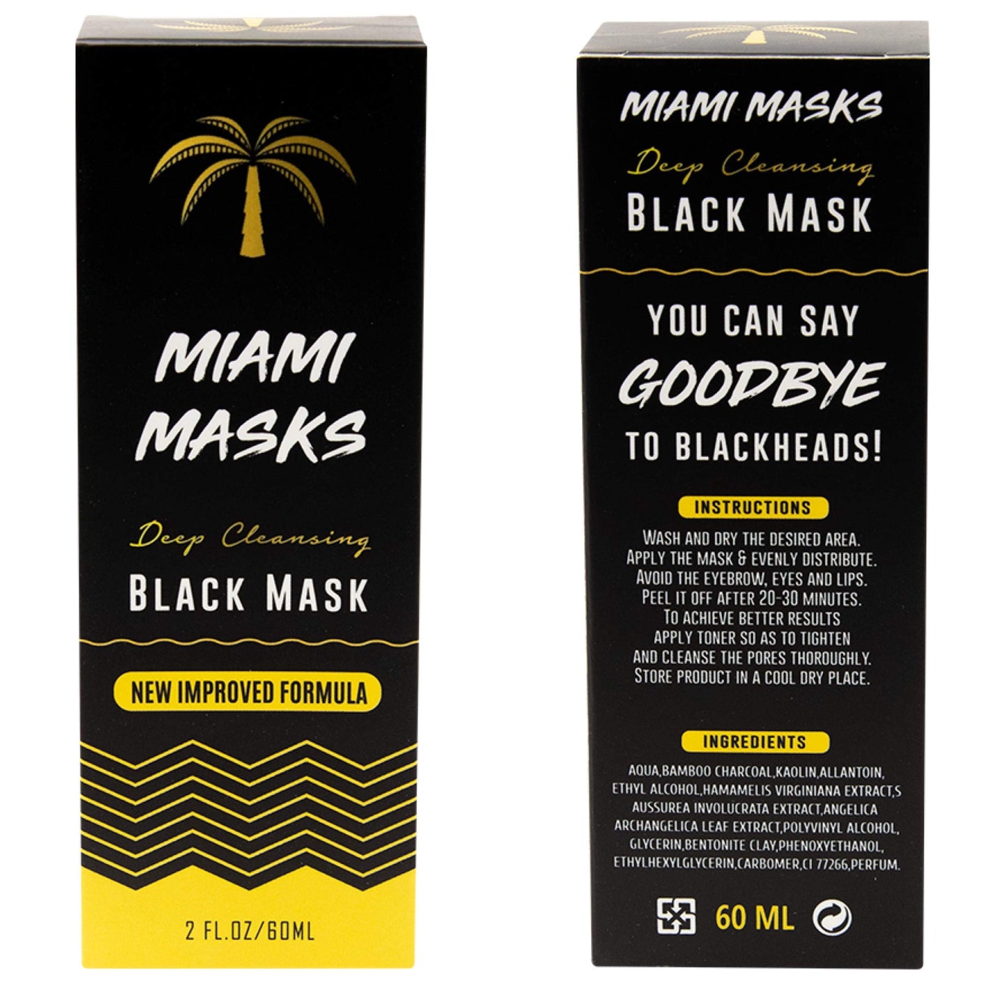 Miami Masks Blackhead Remover Bamboo Black Charcoal PeelOff Face Mask Anti-Acne Pore Minimizer Black head Remover Facial Mask All Skin Types Nose