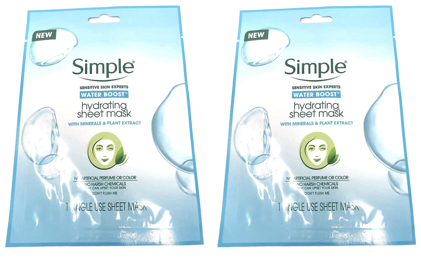Simple Water Boost Hydrating Sheet Mask, 1 Mask (Bundle of 2)
