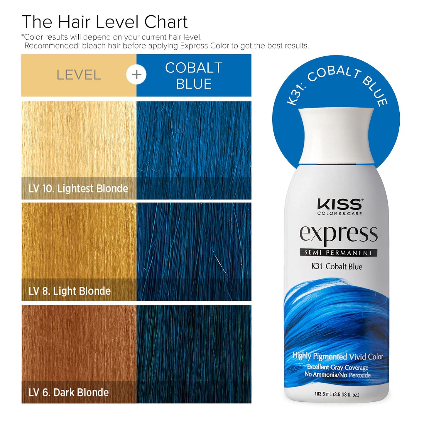 Kiss Express Semi-Permanent Hair Color - Vivid, Highly Pigmented Dye for Vibrant Hair, Gentle Formula, Gray Coverage, pH Balanced,23 Intermixable