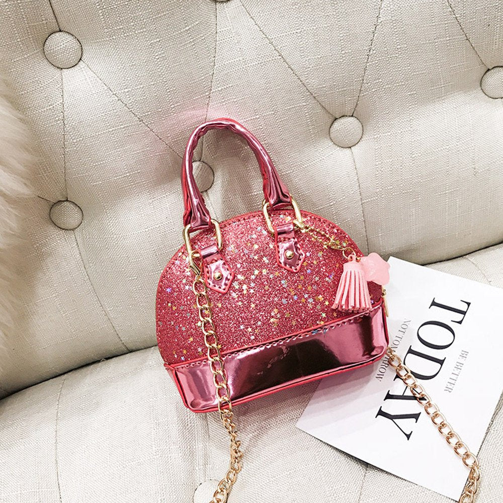 Dukars Little Girls' Sequins Handbags Princess Crossbody Bag Mini Satchel Gifts For Girls Toddler Kids (Pink)