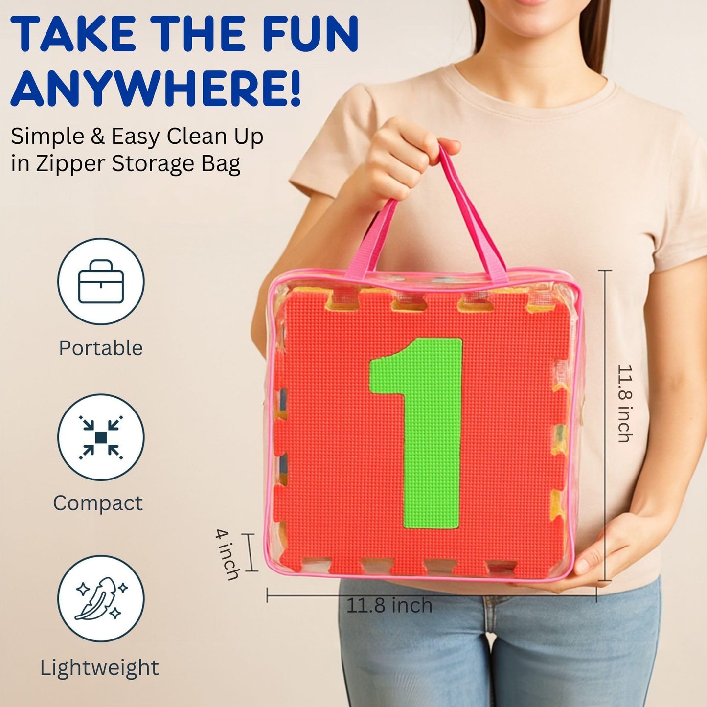 Hopscotch Playmat Foam Interlocking Puzzle Floor Mat - 10 Large Number Tiles (12" by 12" Square Blocks)