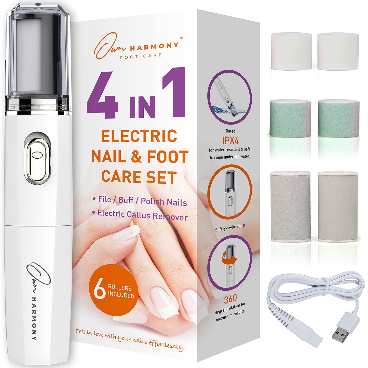 Own Harmony Electric Nail Buffer and Shine Kit for Natural Nails: Manicure Pedicure Tools with Callus Remover Foot Care, Best Electronic Mani Pedi