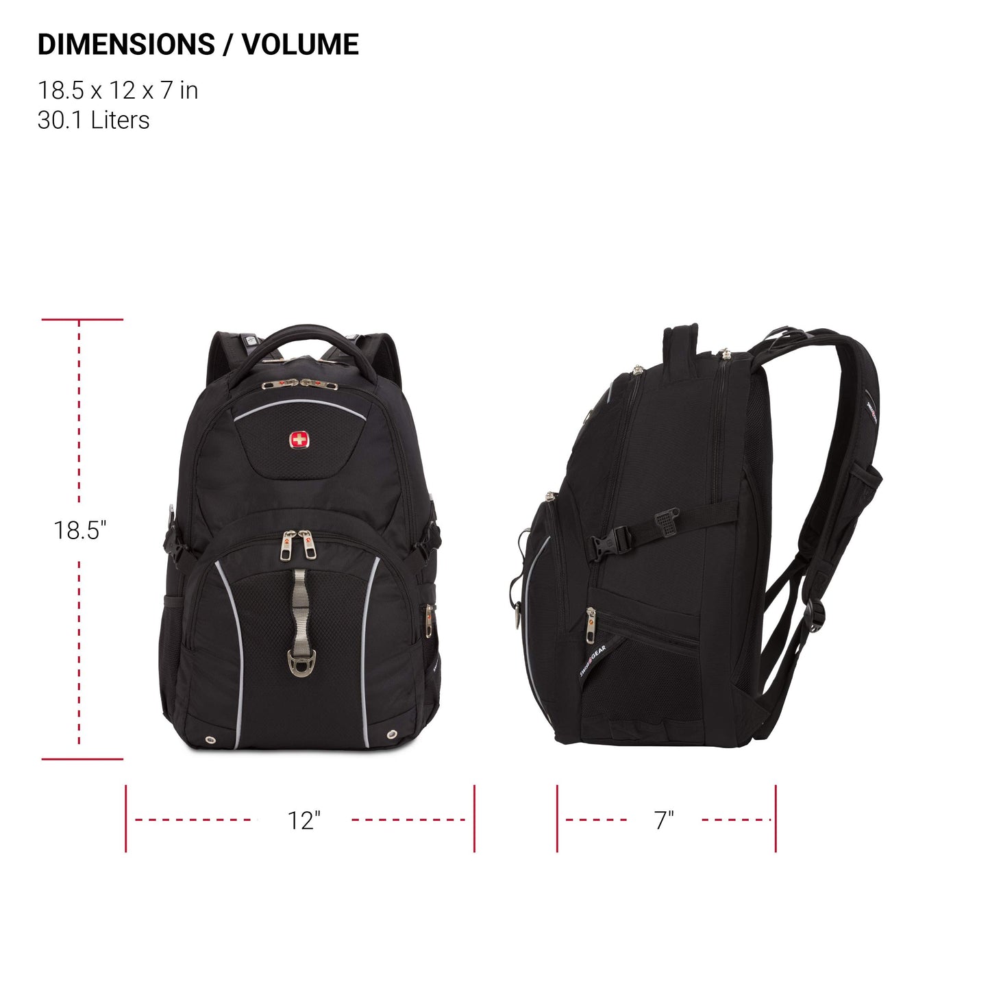 SwissGear 3258 Laptop Backpack, Fits Most 17 Inch Laptops, Secure Computer Sleeve for Travel, Work, School, Men's and Women's - Black