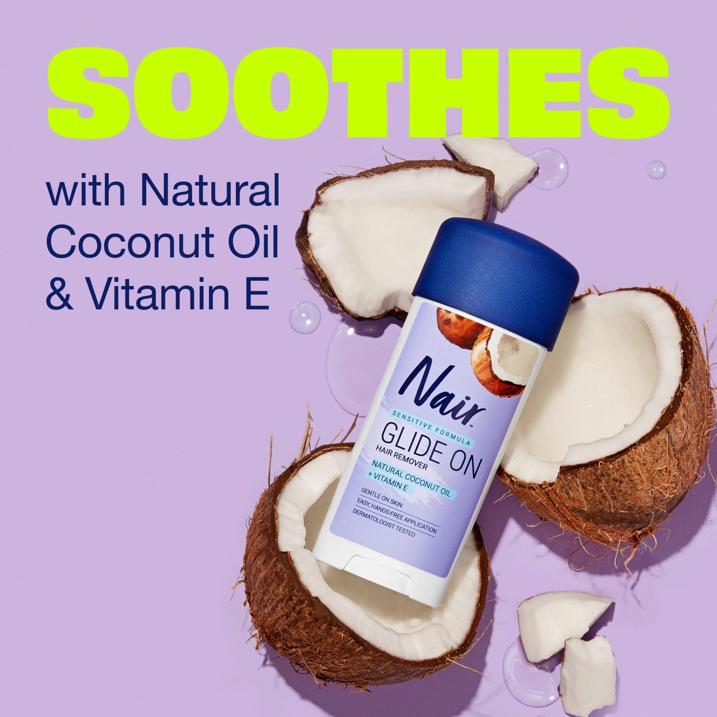 Nair Sensitive Formula Glide On, Hands-Free Applicator Hair Removal Cream with Coconut Oil and Vitamin E for Body, 3.3 oz Beauty and Personal Care Nair