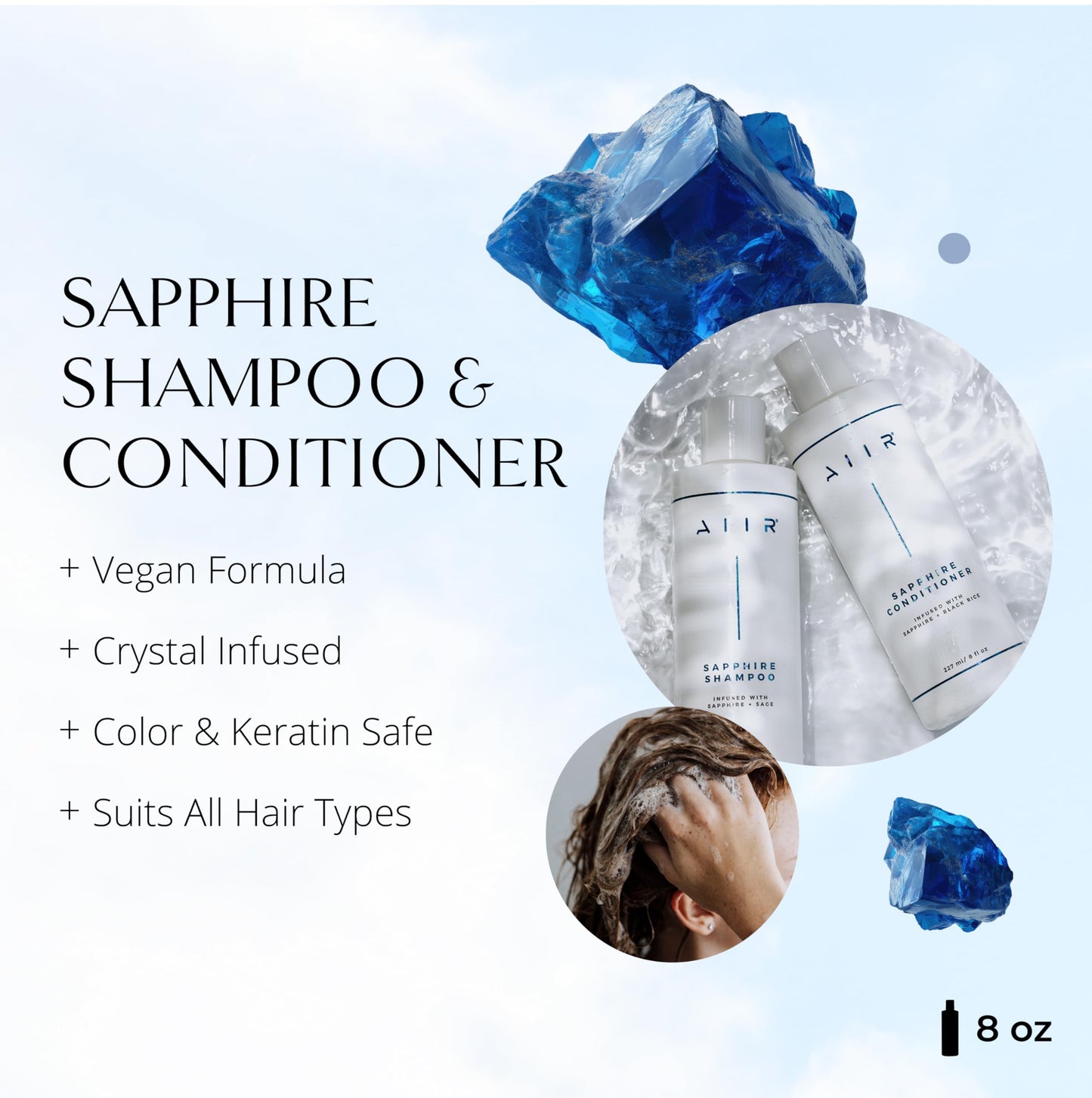AIIR Sapphire Shampoo and Conditioner - Adding Shine & Softness, Amino Acids Repairs and Strengthens Damaged Hair, Hydrate and Moisturize Dry Brittle