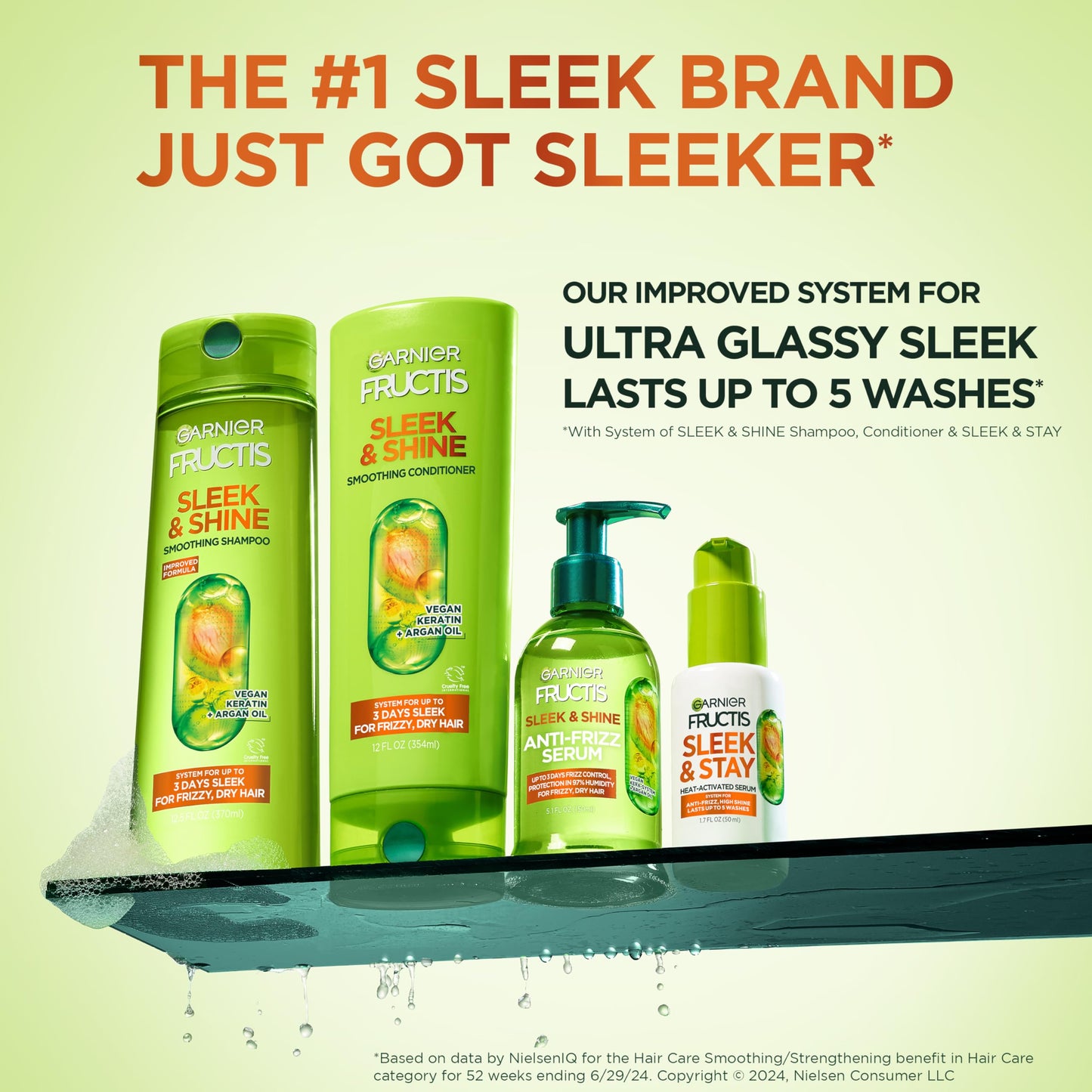 Garnier Fructis Sleek & Shine Full + Travel Size Shampoo (12.5 & 3 Fl Oz) + Conditioner (12 & 3 Fl Oz) Set for Frizzy, Dry Hair, Plant Keratin + Argan