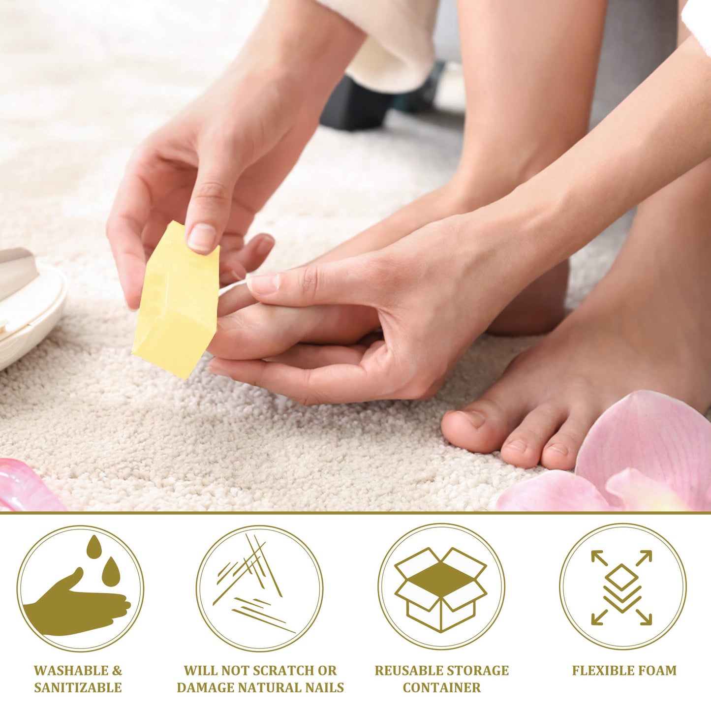 ForPro Professional Collection Yellow Pedicure Block, 220/220 Grit, Three-Sided Pedicure Nail Buffer, 3.75”L x 1”W x 1”H, Yellow, 15-Count