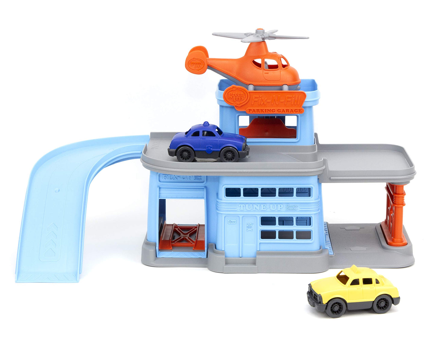 Green Toys Parking Garage Playset – 5-Piece Pretend Play Toy for Kids, Motor Skills & Role Play, BPA-Free, Dishwasher Safe, Made in USA