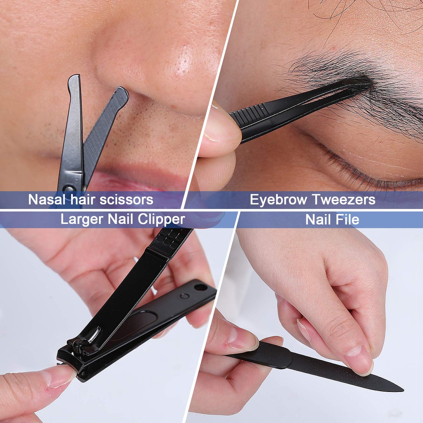 Aceoce Nail Clipper Set Manicure Set Men Nail Tools Accessories Personal Nail Care Tools Toe Finger Nail Clippers Travel Grooming Kit Manicure
