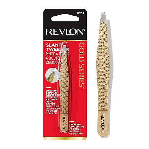 Revlon Gold Series Slanted Tip Tweezers, Ultra-Sharp for Precision Eyebrow Shaping and Facial Hair Removal, Stocking Stuffer for Women, 1 count