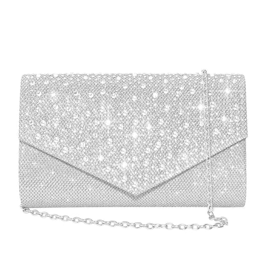 CurvChic Clutch Purses for Women Evening Bag Rhinestone Handbag Party Wedding Bridal Prom Purse Crossbody Shoulder Bag(Sliver)
