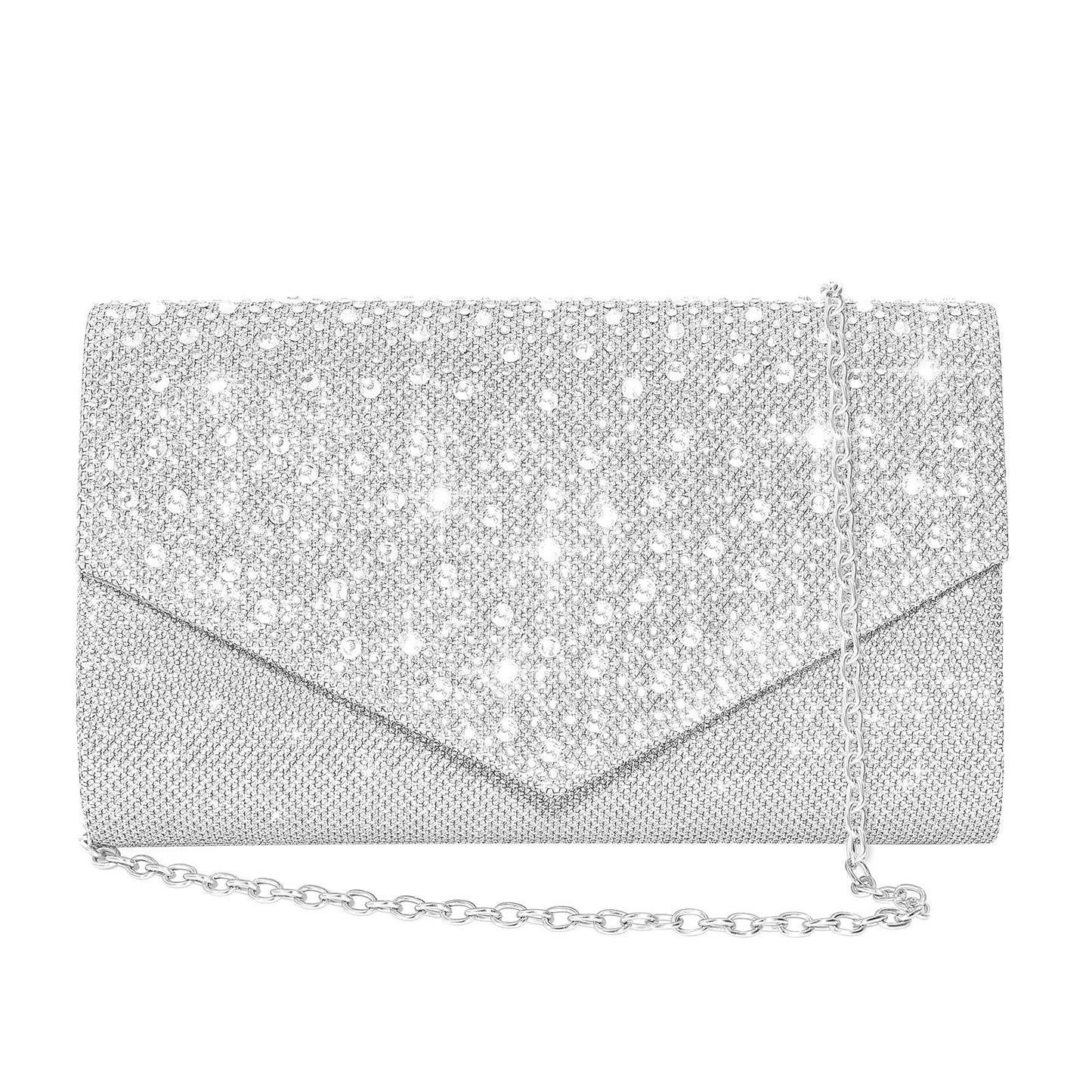 CurvChic Clutch Purses for Women Evening Bag Rhinestone Handbag Party Wedding Bridal Prom Purse Crossbody Shoulder Bag(Sliver)