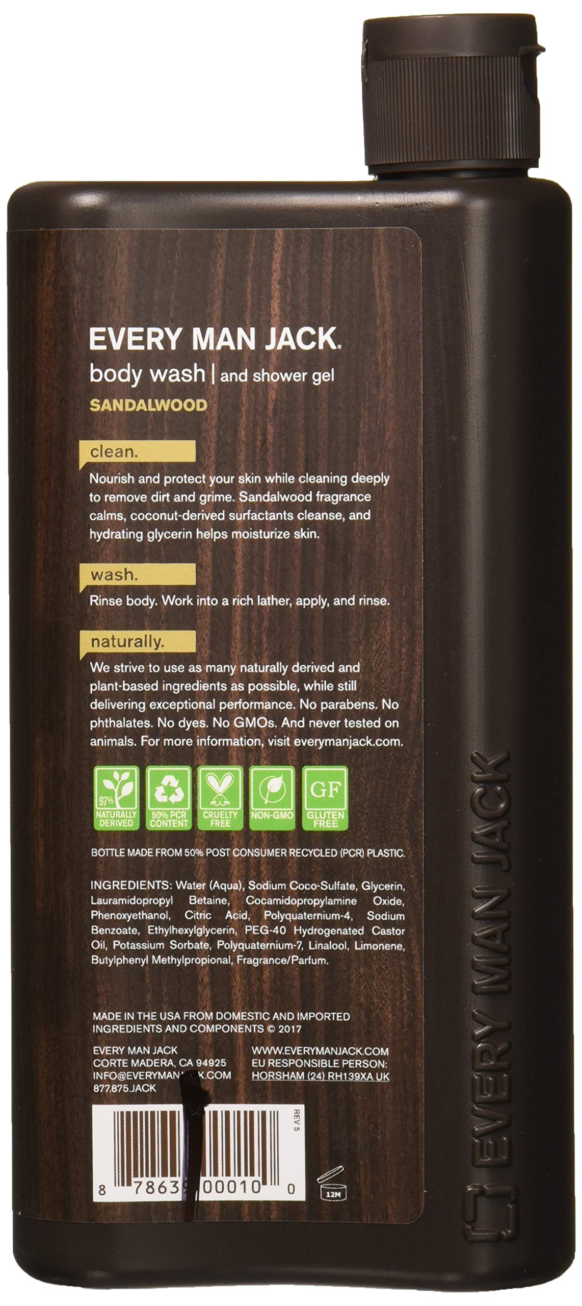 Every Man Jack Body Wash And Shower Gel 16.9 Ounce Sandalwood (499ml) (2 Pack)