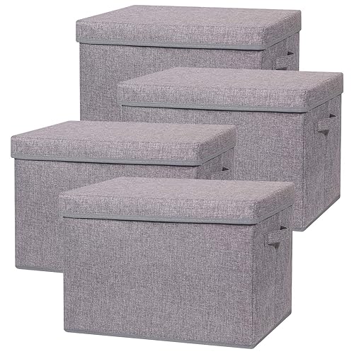 TENABORT 4 Pack Large Foldable Storage Box with Lids Fabric Storage Cube Organizer Cloth Containers Bins Baskets for Closet Clothes Clothing Bed Room