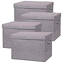 TENABORT 4 Pack Large Foldable Storage Box with Lids Fabric Storage Cube Organizer Cloth Containers Bins Baskets for Closet Clothes Clothing Bed Room