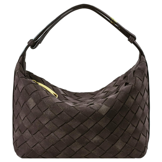 Suede Leather Handbag for Women, Leather Woven Bag, Small Clutch Bag Suede Handbag, Underarm Purse Top-Handle Handbag (Coffee)