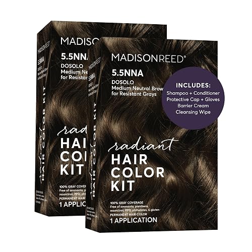 Madison Reed Radiant Hair Color Kit - 5.5NNA Dark Neutral Brown (Dosolo), Permanent Hair Dye for Resistant Grays, 100% Gray Coverage | PPD-Free