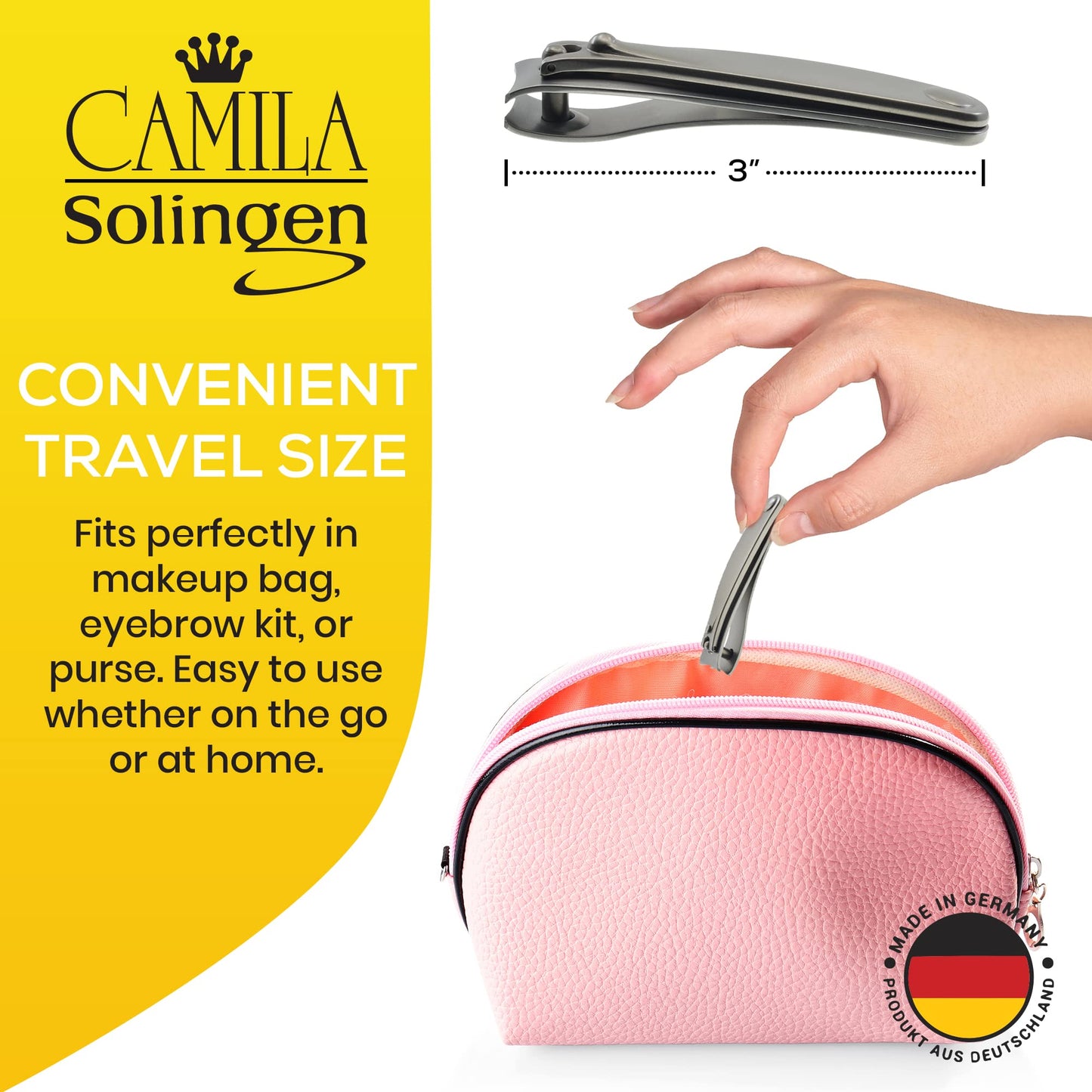 Camila Solingen CS15 3" Fingernail Clipper and Toenail Clipper for Manicure and Pedicure - Professional Nail Clippers with Precision Super Sharp