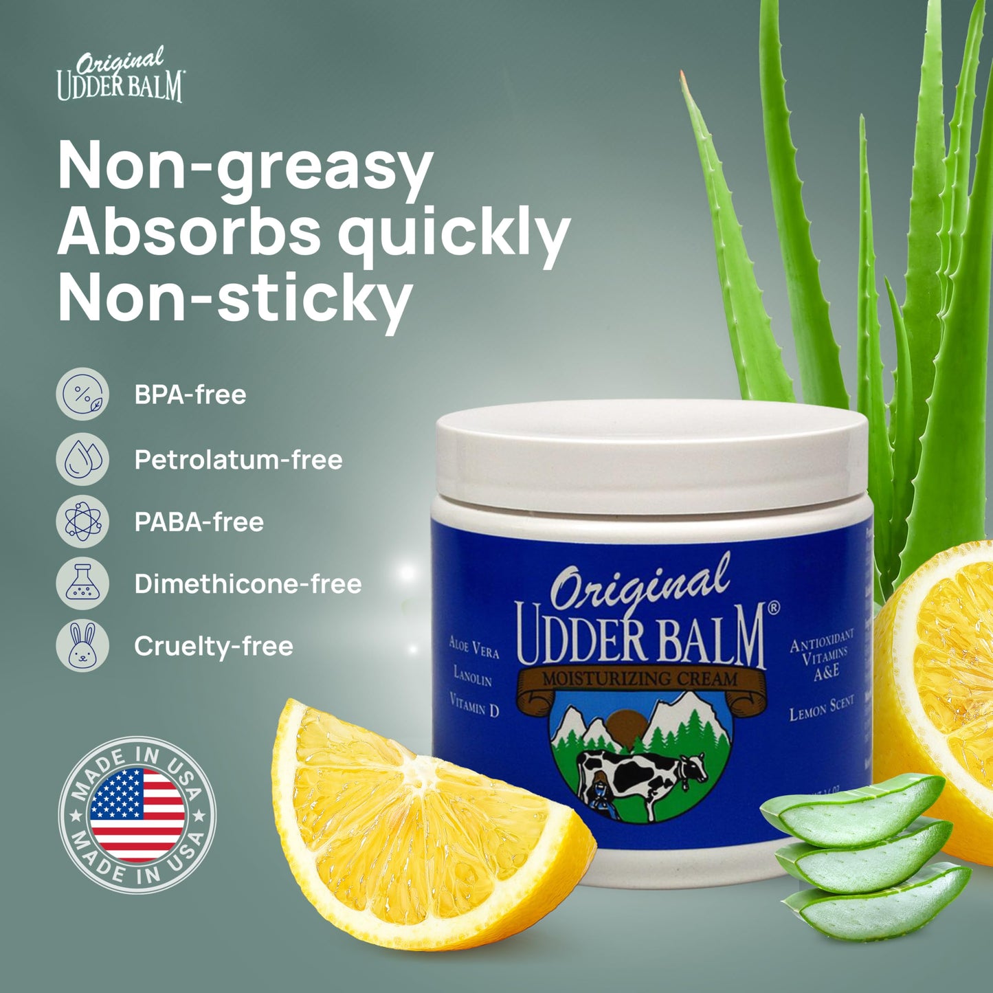 Original Udder Balm Jar - Made in USA - Extra Thick Udder Cream & Hand Balm for Dry Skin, Cracked Heels, Rough Hands - Deep Moisture Heel Cream & Foot