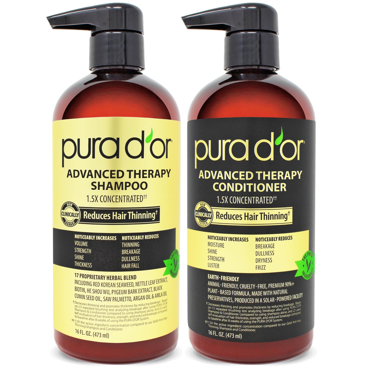 PURA D'OR Advanced Therapy Biotin Shampoo & Conditioner Hair Care Set For Hair Thinning, CLINICALLY TESTED Effective Results