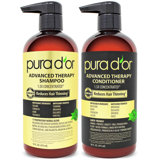 PURA D'OR Advanced Therapy Biotin Shampoo & Conditioner Hair Care Set For Hair Thinning, CLINICALLY TESTED Effective Results