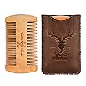 Menesia Wooden Comb with Durable Case - Fine & Coarse Teeth, Pocket Comb for Beards, Mustaches & Hair, Brown Deer Design
